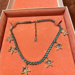 Amina Muaddi Crystal Choker Necklace with Blue Star Charms